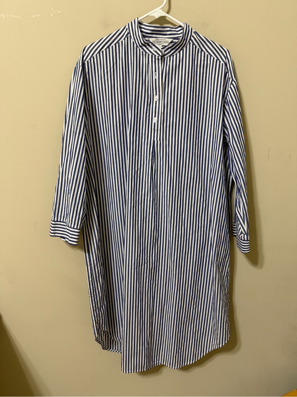 J. Peterman Blue & White Stripe Midi Dress collarless nwot medium classy preppy